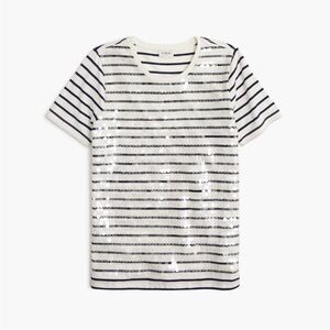 J. Crew Factory Women’s Navy and White Sequin Stripe Tee